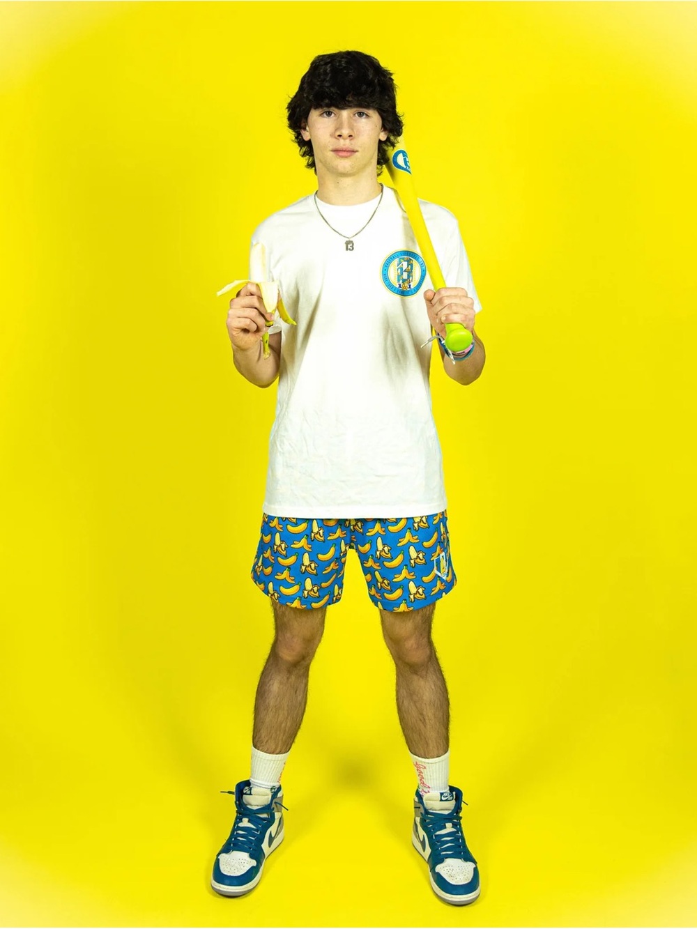 Men's Bright Blue Banana-Print Athletic Shorts